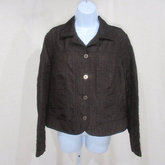 Chico’s Vintage-Inspired Textured Brown Button-Up Jacket | Size 2 (Large) - Picture 2 of 10